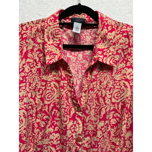 Maggie Barnes for Catherines 3/4 Sleeve Blouse Button Front Pink Tan 3X - Picture 4 of 8